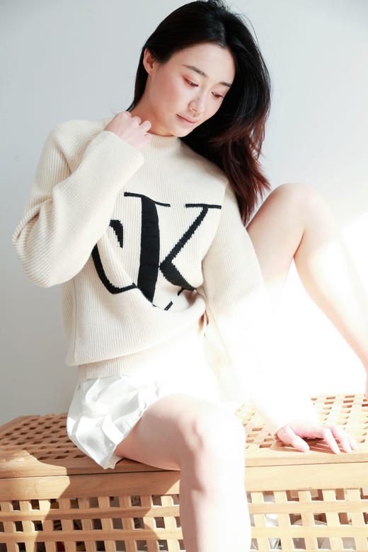 氛围感字母提花毛衣，慵懒宽松设计。印花圆领套头针织衫C120766 商品图10