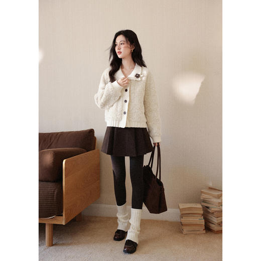 鹿向南「云暖」奶茶色翻领减龄短外套女秋冬新款宽松长袖开衫上衣 商品图1