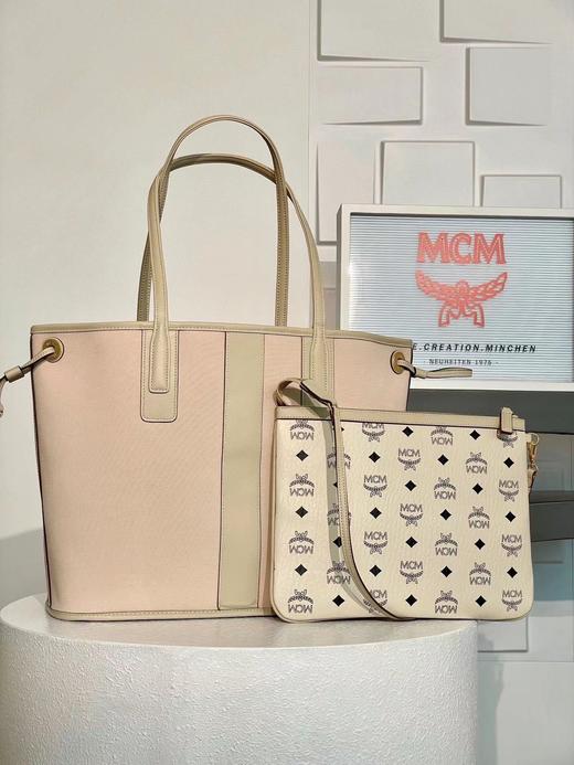 MCM Liz Visetos新配色 中号#粉色/米白色/黑色双面购物袋（XM） 商品图9