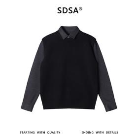 9515SDSA男士秋冬新款痞帅男装老钱风撞色翻领假两件毛衣百搭商务上衣