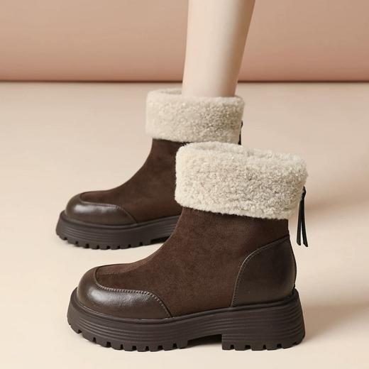 尺码偏小拍大一码！SOSOTATA 冬季加绒厚底马丁靴 软fufu绒感内里触感柔软，7CM鞋跟小个子显腿长 商品图8