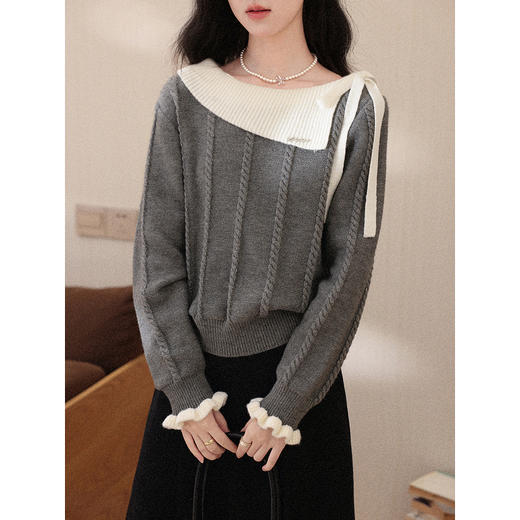 鹿向南「温柔陷阱」灰色设计感小众毛衣女秋冬季新款长袖针织上衣 商品图3