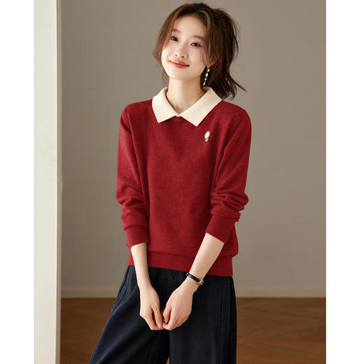 学院风翻领撞色毛衣，宽松减龄慵懒风娃娃领针织衫打底上衣厚CC-27-25259 商品图2