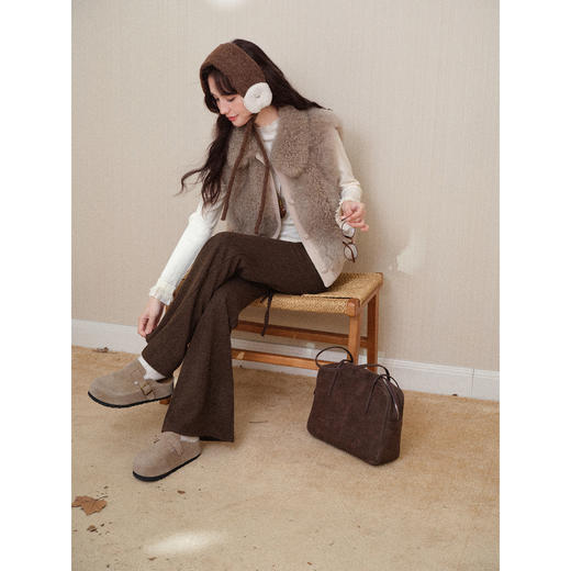 鹿向南「星暮艾蕾」微喇修身咖色休闲裤女秋冬高腰显瘦阔腿长裤子 商品图4