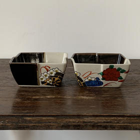 九谷金兰拼色手绘方皿 X1373