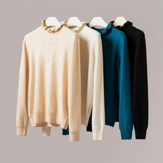 浅浅清露~山羊绒软糯木耳花边气质半高领针织打底衫女上衣R25093 商品图3