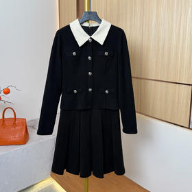 奢姿大码女装2025冬季装饰扣翻领连衣裙胖妹妹小香风假两件百褶裙3254803805