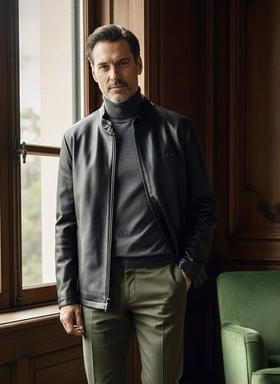 男士绵羊皮90白鸭绒羽绒皮衣外套