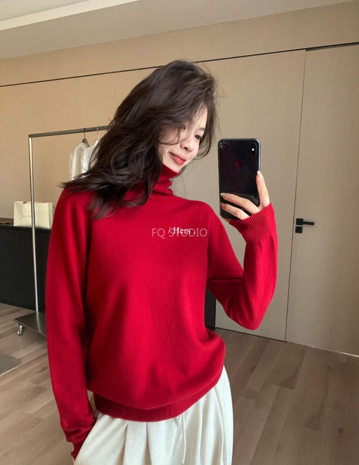 好运红气养人氛纯正红羊毛羊绒圆领高领毛衫 商品图3