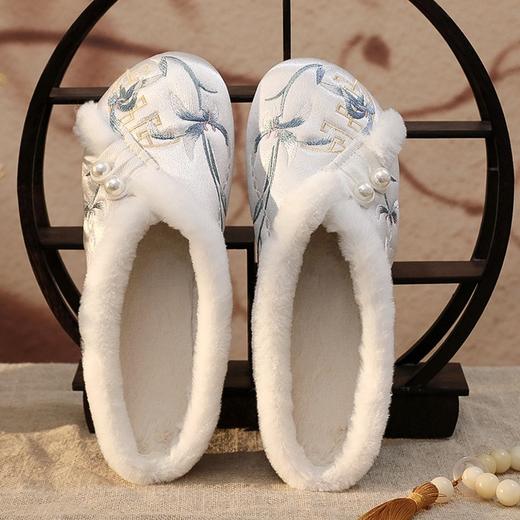 冬季民族风丝光缎面包头加绒软底拖鞋SB3300-10 商品图1