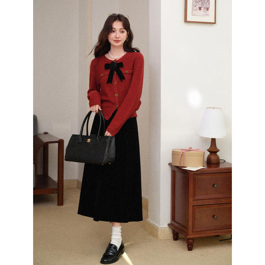 鹿向南「夕阳谜语」红色长袖毛衣秋冬新款修身圣诞百搭开衫毛衣女 商品图1