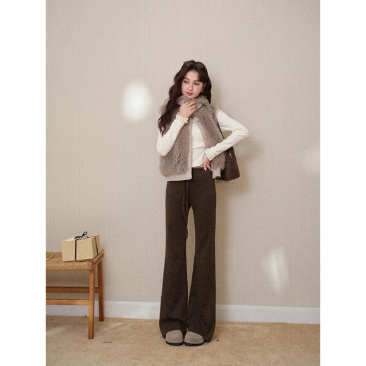 鹿向南「星暮艾蕾」微喇修身咖色休闲裤女秋冬高腰显瘦阔腿长裤子 商品图3