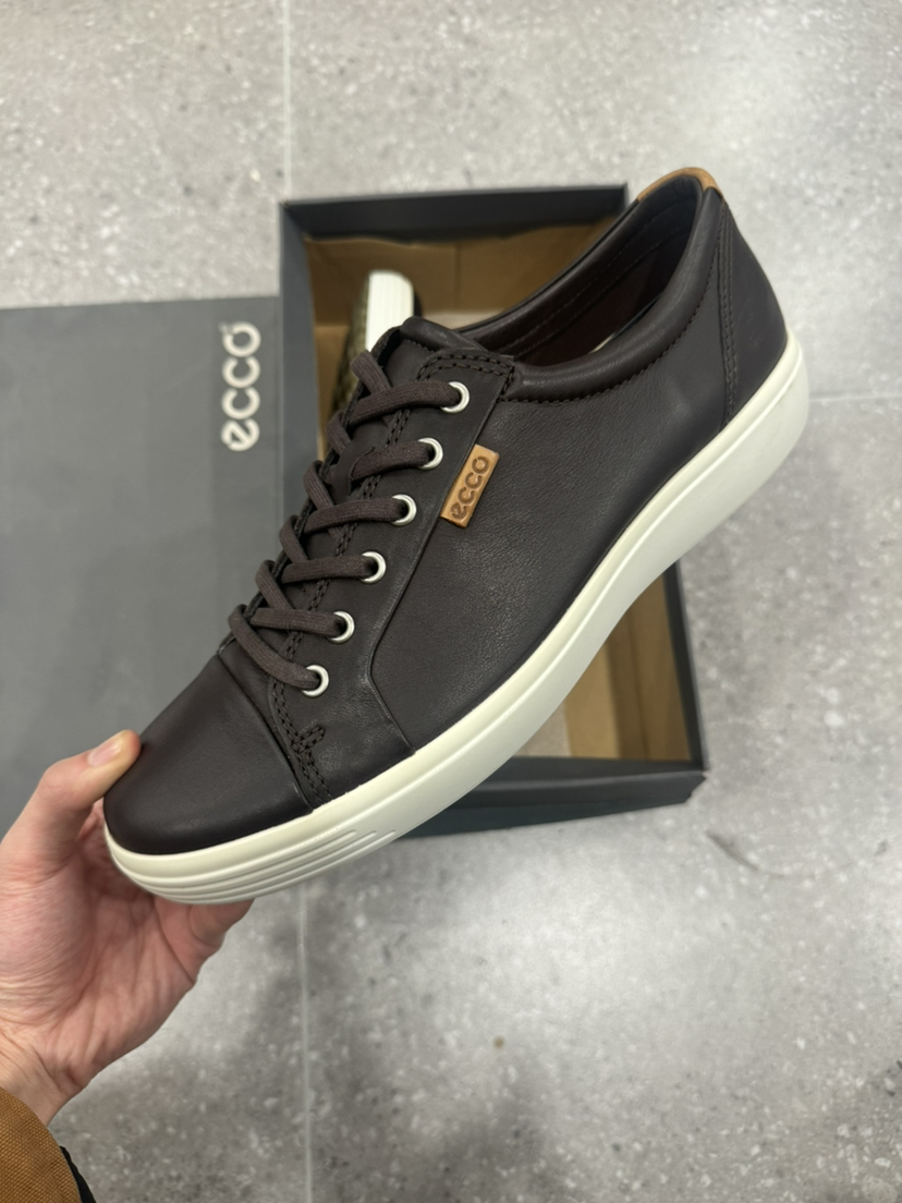 正品 ecco爱步 Soft 7 皮革 时尚运动 低帮 板鞋 男款 棕色 全新原盒 尺码43码0449