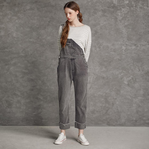 famecoco范可儿单肩背带牛仔裤春夏女士九分裤宽松翻边裤脚F195GA013 商品图0
