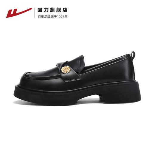 回力女鞋厚底乐福鞋2025秋季新款山茶花黑色通勤小皮鞋女软底单鞋 商品图1