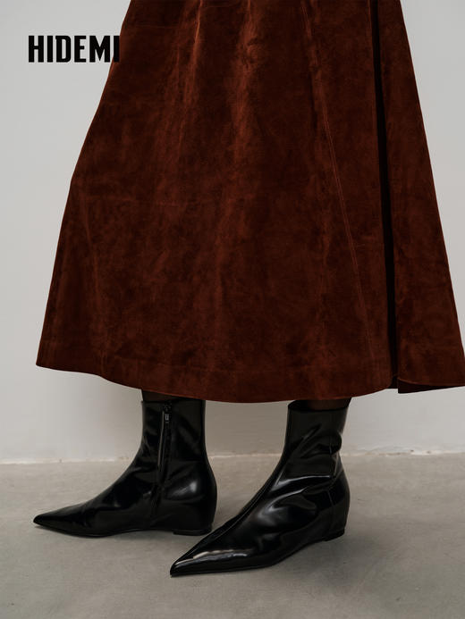 HIDEMI经典复古美拉德风开边珠牛皮尖头切尔西短靴内增高中缝踝靴 商品图6
