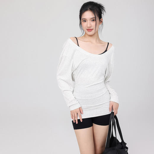 跃牌【美西西系列】大U领训练运动罩衫遮屁股慵懒宽松蝙蝠袖瑜伽服上衣CX-820 商品图4