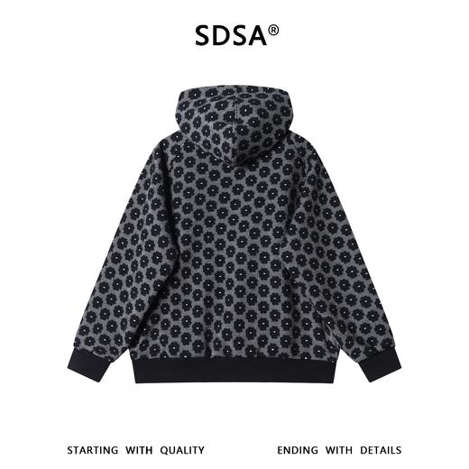 WT308SDSA男士秋冬新款痞帅男装潮牌撞色满印花朵拉链立领连帽卫衣百搭 商品图5