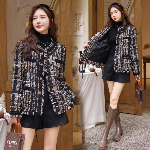 不规则小香粗花呢加厚外套，90白鸭绒羽绒服HR-YJLY8108 商品图0