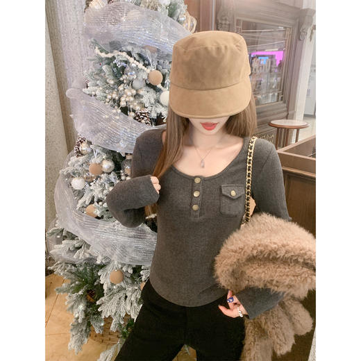 <曾小咸推荐>深灰色修身T恤上衣冬 商品图1