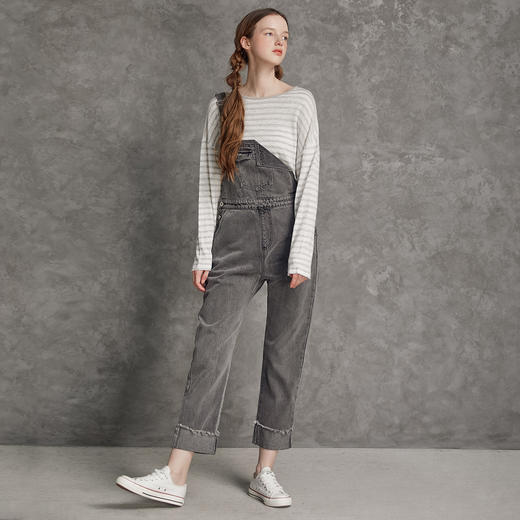 famecoco范可儿单肩背带牛仔裤春夏女士九分裤宽松翻边裤脚F195GA013 商品图1