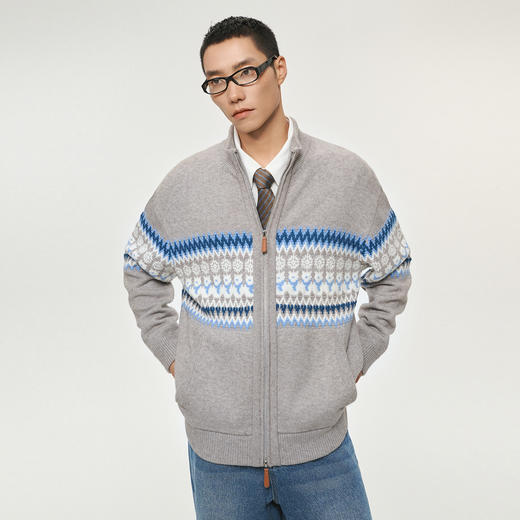 潮牌CC系列男女同款费尔岛毛衣开衫男短款宽松保暖CC5BSW07 商品图3