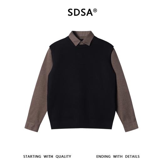 9515SDSA男士秋冬新款痞帅男装老钱风撞色翻领假两件毛衣百搭商务上衣 商品图1