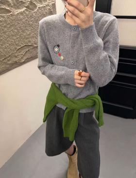 浣熊绒，比普通毛衣软和暖→系列慵懒风刺绣纽扣 设计感宽松开衫毛衣-喜出