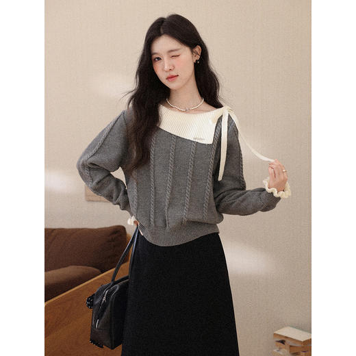 鹿向南「温柔陷阱」灰色设计感小众毛衣女秋冬季新款长袖针织上衣 商品图0