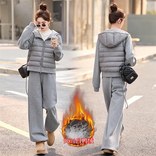 韩版拼接连帽90绒羽绒服外套，配加厚松紧腰卫裤套装HR-YDYX9512 商品图0