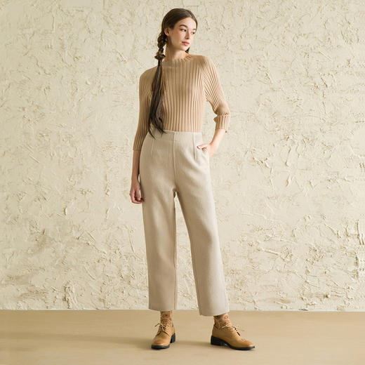 Famecoco范可儿保暖毛呢休闲裤冬季通勤百搭垂坠挺括厚款加绒直筒裤F198GA032 商品图5