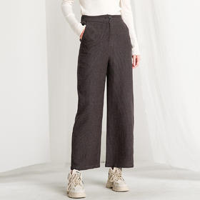 Famecoco范可儿文艺坑条亚麻棉宽松显瘦高腰阔腿裤女休闲裤子春季F195GA034