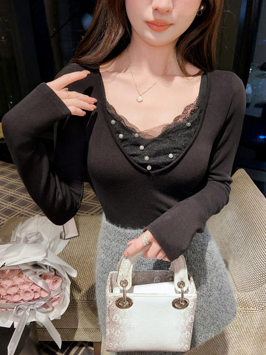 张心子【简法日常】扎染网纱加绒保暖精致打底衫上衣 U2512030 商品图5