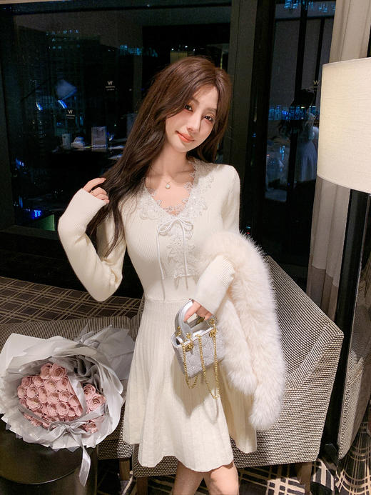 张心子【罗曼蒂克】蕾丝针织连衣裙优雅内搭打底裙子 U2512032 商品图2