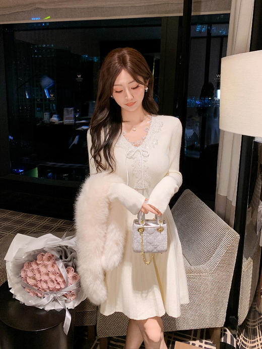 张心子【罗曼蒂克】蕾丝针织连衣裙优雅内搭打底裙子 U2512032 商品图10