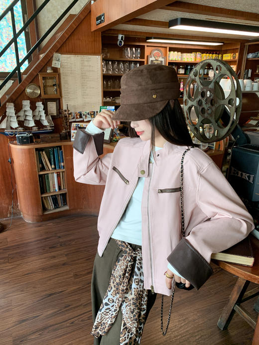 <曾小咸推荐> 现货秒杀！微信超特价！美式复古粉色pu皮衣外套 日常299.99 立减150 秒杀149.99！ 商品图6