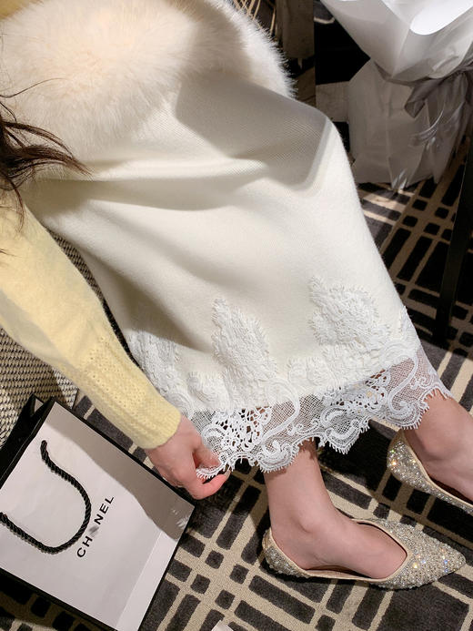 张心子【优雅主义】高腰保暖蕾丝花边拼接半身裙 1U2512035 商品图6