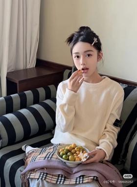 STD石*岛 秋冬圆领罗盘徽章袖标羊毛男女款针织毛衣