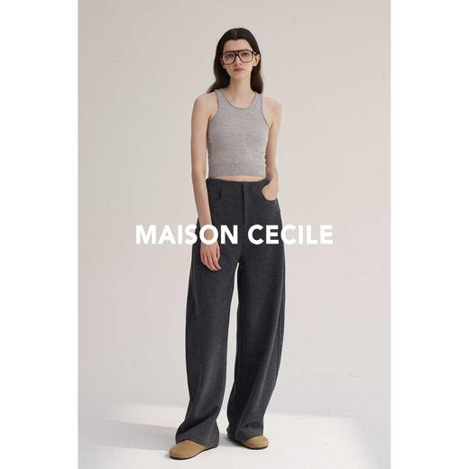 MAISON CECILE冬日8色/圈圈全羊毛保暖厚实修饰腿型镰刀弧形裤 商品图4