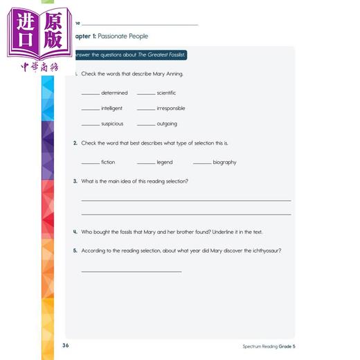 【中商原版】美国新课标教辅 光谱练习册 阅读系列 5年级 Spectrum Reading Workbook Grade 5 小学英语美国Carson Dellosa 商品图3