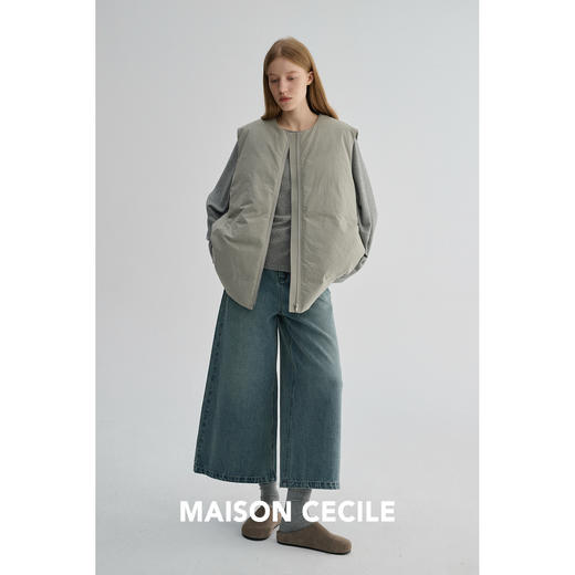 MAISON CECILE 宽松休闲夹棉保暖廓形圆领拉链式叠穿棉服马甲 商品图3
