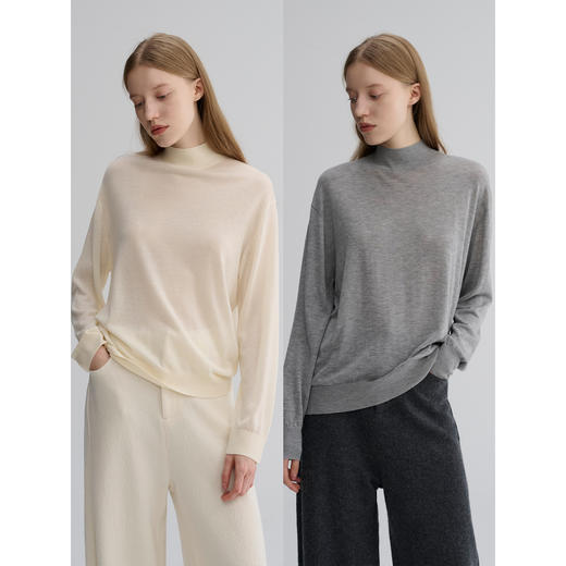 MAISON CECILE 四色|松弛感羊毛混纺极简半高领软糯针织打底上衣 商品图0