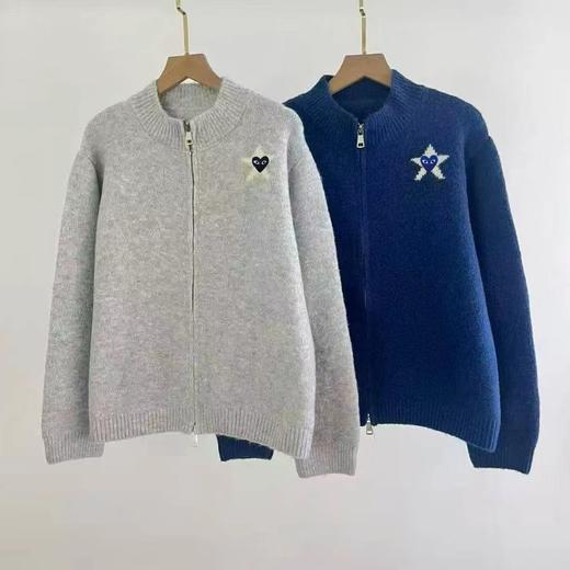 D120847韩系慵懒风立领半高领设计立体星星刺绣针织拉链开衫 商品图0