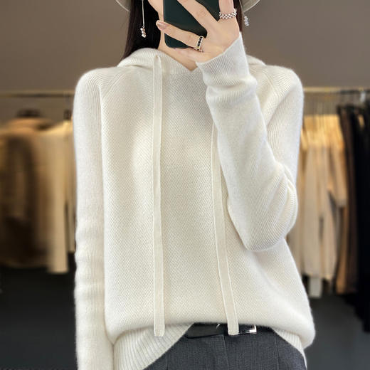 丁摩 一线成衣100%纯羊毛纯色帽衫套头打底针织衫QT1-G853 商品图4