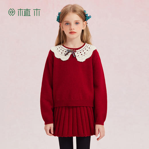 【年服】植木可拆卸花边领毛衣百褶裙套装55A289038 商品图4