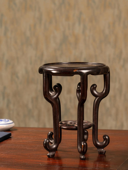 清	红木三弯腿五足圆花几摆件 商品图0