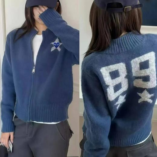 D120847韩系慵懒风立领半高领设计立体星星刺绣针织拉链开衫 商品图6