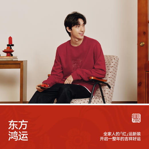 森马张仁华非遗联名卫衣男春国风图案经典圆领廓形情侣装简洁百搭 商品图4