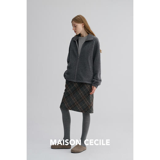 MAISON CECILE 秋冬羊毛混纺复古格纹显瘦高腰微一字/A字毛呢半裙 商品图4