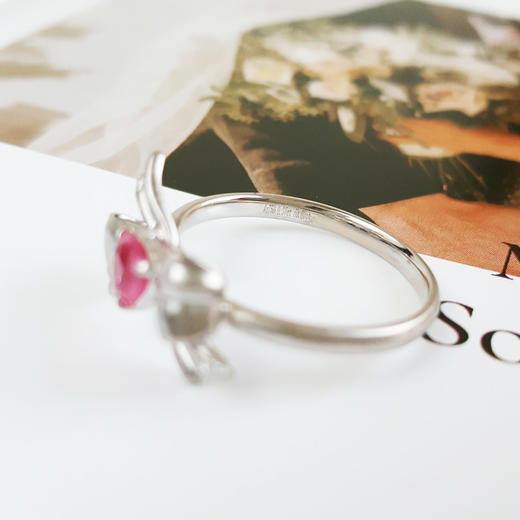 【天然正品】AU750白金镶钻镶天然蝴蝶结造型三角粉色0.37克拉尖晶石戒指14.5号（戒圈可改）女士251125NJS17 商品图2